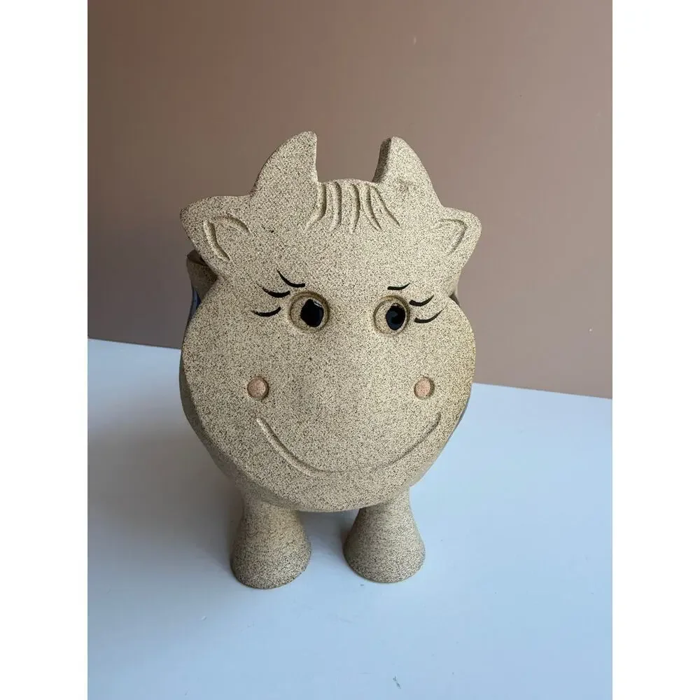 Handmade Pottery Cow Planter | Signed Mara Cute Animal Decor Ceramic Plant Pot